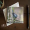 A 5 x 7 nature photography blank folding greeting card with nature photography of a black and white warber at Cove Creek Photography.
